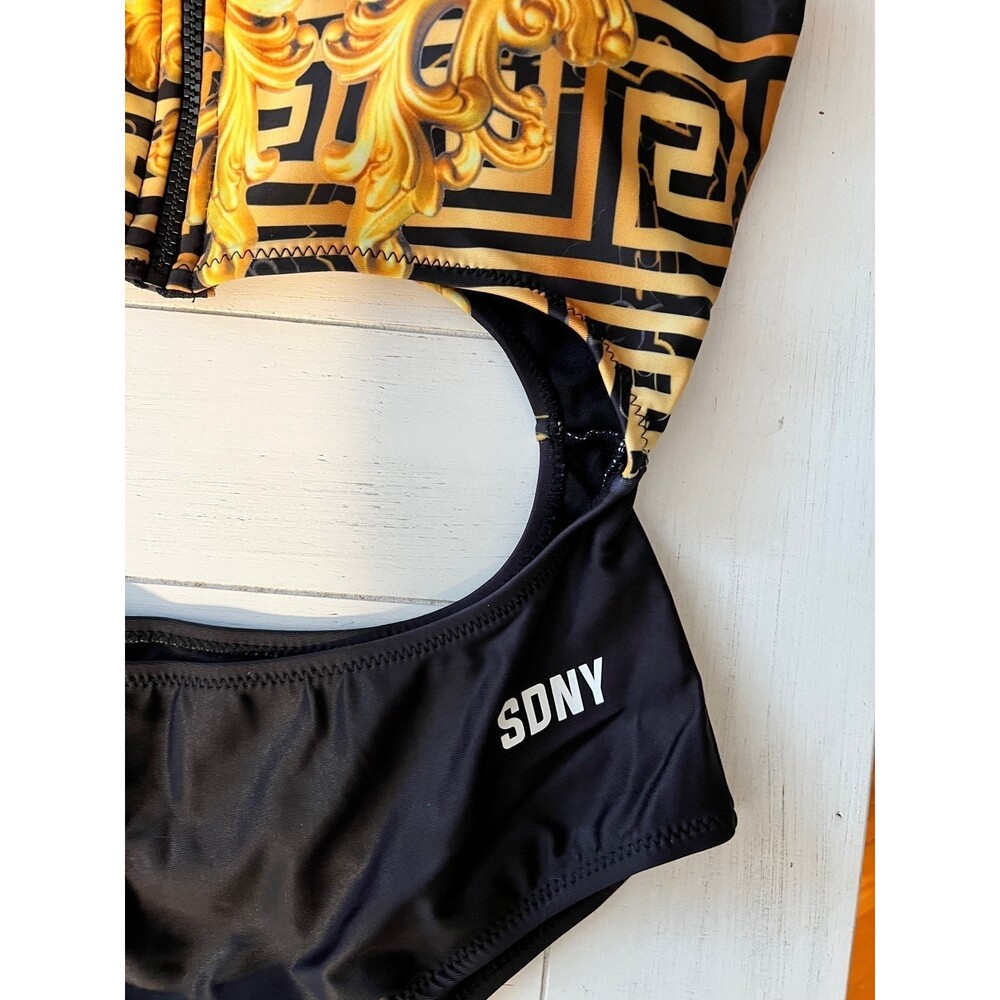 Swimsuit One Piece Women's M Black and Gold Zipper Swimsuit Cutout Women's M A1 - Picture 9 of 10